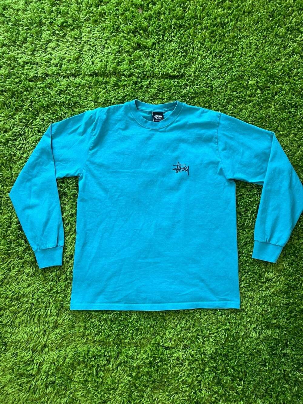 Stüssy Basic Logo Long Sleeve T-Shirt in Aqua Blue